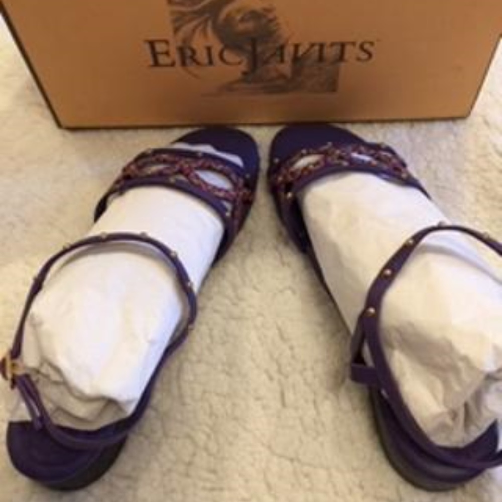 NIB ERIC JAVITS GIPSY BRD/VIOL SANDALS SIZE 8M - Picture 4 of 5